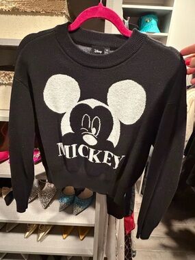 Disney Black Sweater with White Mickey Graphic